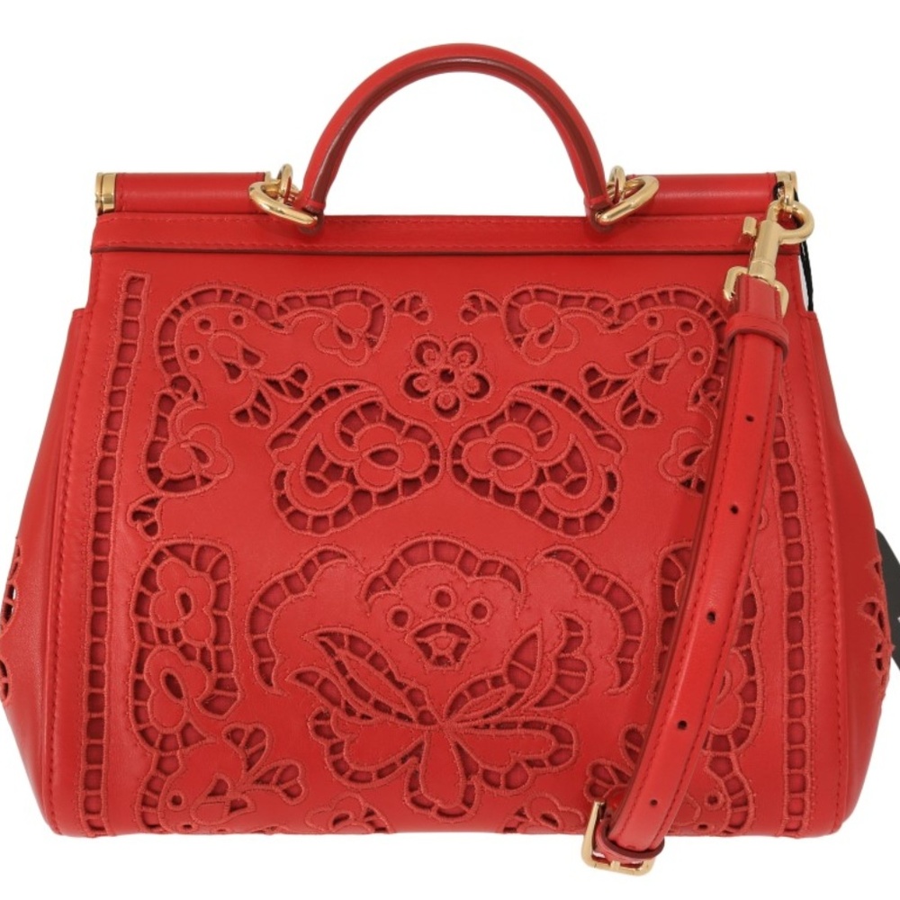 Dolce&Gabbana Red Sicily Floral Cutout Leather Bag - Picture 2 of 8